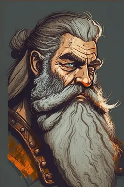 old bearded warrior, portrait, comic style