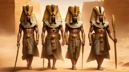 Pharaoh soldiers emerge from inside leather bags