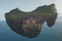 house on top of a cliff with shark sticking out of the side of the house like an impossible fate