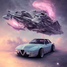 Alfa Romeo, dans un nuage de fleur, concept art, réaliste, synthwave