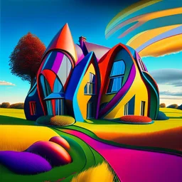 Casa campestre estilo Zaha Hadid obra de arte detallada colores complementarios arte digital impactante 8k