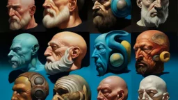 Metamorphosis of the head and face of a man in an assortment of mollusks and shellfish gouache Dan Witz complementary colors matte painting wet brush Mandelbulber3d 18th century atlas