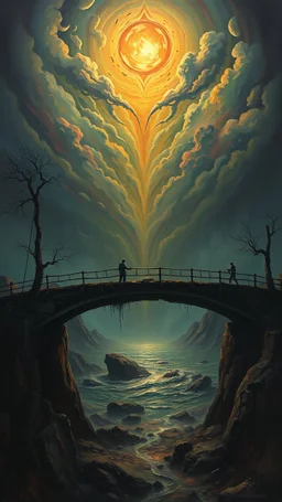 Bosch painting style nightmare hell and heaven bridge dark