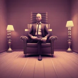 In a room, there is a man sitting on the comfortable chair.