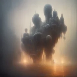 photographic camera in abstract style. fog and smoke in atmosphere. bokeh, lens flare. Dark mood. Dripping paint. oil on canvas, high detailed. beksinski