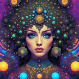 [glitched acid trip by Carlos Ezquerra ] Lady Chance: Her presence was as unpredictable as a roll of the dice, as intricate as the swirling patterns of fractal art, and as vast as the concept of Everything Everywhere All at Once. Her eyes held the depth of a Mandelbulb 3D creation, swirling with colors and patterns that hinted at the secrets of the universe.