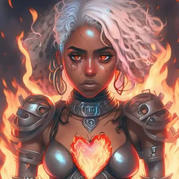 Ana de Armas, , high detail, high quality, ebony goddess, heater, iron coil heater, gears, steam, steal ribcage, steal breastplate, white hair, fire heart, heart on fire, metal made, 4k, high resolution. full detail. digital art, anime, cartoon, watercolor