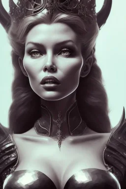 Brigitte Bardot as evil queen in black leather, leather, busty, cleavage, angry, stern look. character design by cory loftis, fenghua zhong, ryohei hase, ismail inceoglu and ruan jia. unreal engine 5, artistic lighting, highly detailed, photorealistic, fantasy.