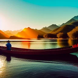 fullbody Drawing of 'Chinese traditional fishermen smallboat',river, mountains, intricate detail,andrea bonelli,Kilian Eng,Ohrai,evan lee,Aleksandr Sidelnikov,KyuYong Eom,three quarters frontal aerial view,toned colors,16k