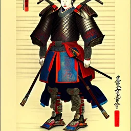 Ukiyo-e Style , Male Samuri in armour, full body