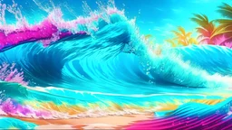 Tropical house style picture for music video with realistic colors , there is beach , big water waves