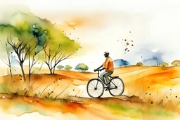 man riding a bicycle african landscape abstract watercolour