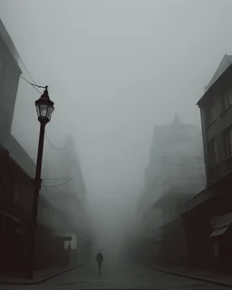 Dark street life creepy fog colours strong texture hgt nightmare 8k artistic Photography volumetric light, Yves Tanguy Max Ernst splop