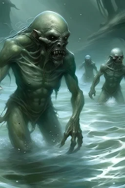 a race from the fantasy universe, with an intelligent look, They are dependent on water, although they cannot breathe under it (they can stay under it for several hours to even a day). Their bodies are made of small scales, covered with something like mucus. Although they resemble humans more than any cold-blooded creatures, one might think that their distant ancestors resembled something like a lizard. They have dark blue or purple skin color (you can think of two subraces of this race, depend