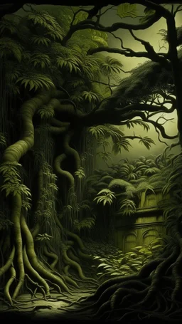 A dark yellow olive jungle painted by Henry-Robert Brésil