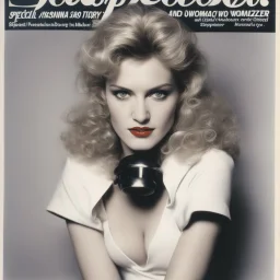 youthful Madonna on the cover of Spiegel catalogue special issue on boots and womanizer toys (1980)