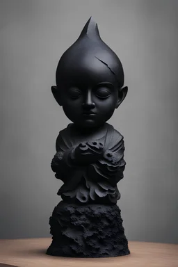 an ominous small statue made of black stone, incomprehensible shape