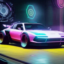 cyberpunk hyper car,cyberpunk 2077,center composition, ultra realistic,shiny, smooth, studio quality, octane render, Surrealism, Triadic colour scheme,glow-stick, ambient lighting,nightclub lighting, polaroid, 100mm, --ar 1:1 --v4