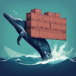 A whale with shipping containers on its back ,in the ocean. Digital Art, Digital Drawing