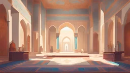 Vector. 2D animated. Iran. Inside royal palace. Minimal. Digital painting,