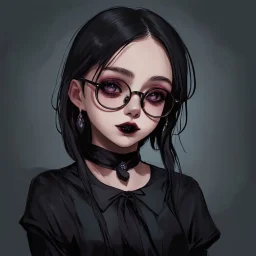 a 18 year old girl, goth aesthetic, glasses, digital art, stylised