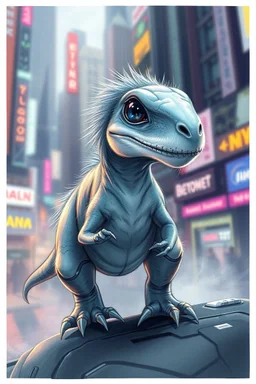 transparent furrysleek dinosaur weasel with cute fur, in big cyberpunk city crossover, volume light and motion blur, airbrush and pen outline in background only