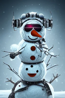 Snow man like a cyborg,with sunglasses,portrait,detail,cinematic