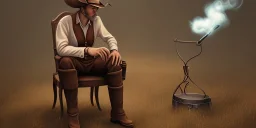 cowboy sitting in a chair and smoking a cigarette