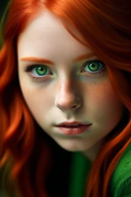 A girl with red hair and green eyes