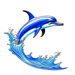 realistic drawing of a dolphin. Blue dolphin, jumping in waves.