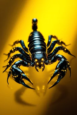 Black scorpion in yellow light reflecting in their cybernetic enhancements.black and yellow background