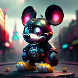 zombie mickey mouse hybrid, photorealism, movie screen capture, horror, sci-fi, retrofuturism,