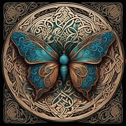 celtic butterfly I centered | symmetrical | key visual | intricate | highly detailed | iconic | precise lineart | vibrant and natural all round colors | comprehensive cinematic | alphonse mucha style illustration I very high resolution | sharp focus | poster | no watermarks I plain black background