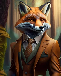 2d anthropomorphic fox in brown suit from Sa the forest
