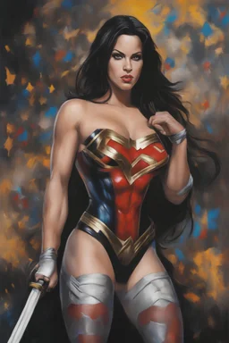 a series of pictures based on DC Comics Superheroes, amazing oil on canvas image of Chyna Laurer