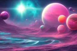 Blue waves on alien planet pink solar system