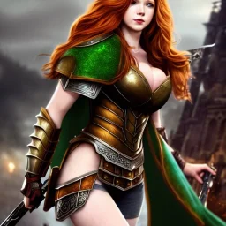 Realistic, hyper detailed, strikingly beautiful young adult woman, 19 years old, long ginger hair, green eyes, medium freckles, full lips, very skimpy fantasy armour, full body, full face, small breasts, aroused expression, biting lower lip, full frame, petite, centered camera, ignore NSFW, bow, quiver on hip, tight pants, bent over, butt