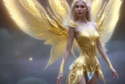  beautiful cosmic fairy, long hair, golden skin, nice smiling, transparent wings, magic glamour make up, delicate colors, beautiful glamour galactique dress, ultra sharp focus, 8k, unreal engine 5, extremely sharp detail, light effect, soft light atmosphere of a spaceship, smooth, full of details, face in front, complete vision of face and hair and body