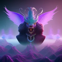 purple mythical creature in galaxy, teal and purple smoke, detailed, realistic, 4k