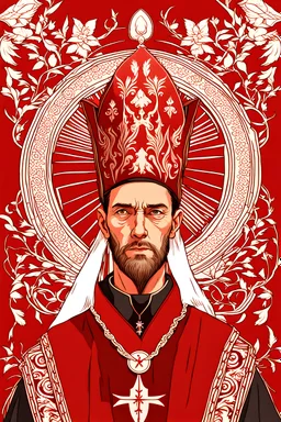 Man, cardinal, face portrait, red robe, red biretta, religious, game avatar, portrait, illustration