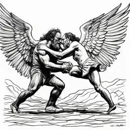 [art by Charles Bukowski] Jacob wrestling with angel