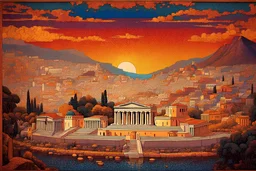 colorful psychedelic painting ancient greek city of blinding lights in ancient mosaic art by andy warhol