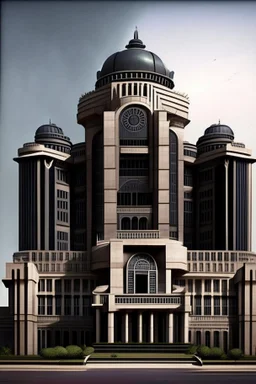 Architectural style for building of India's Intelligence Bureau , make it visibly military and intelligence style at the same time similar to Indian Architecture, use darker colors