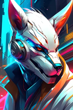 close up of a person wearing a mask, liam brazier and nielly, synthesizer, promotional artwork, extravagant feathered collar, unmasked, city hunter, electronic music, son of the night, full profile, face of mad pulcinella, white wolf, fourze, low polygon.
