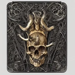 coaster featuring a dragon skull cross section, black and bronze paper, technical illustration, highly detailed, highly intricate, epic, infographic, marginalia, filigree, fine metalwork