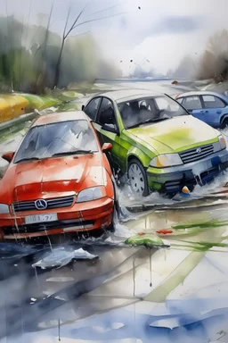 Water painting car accident