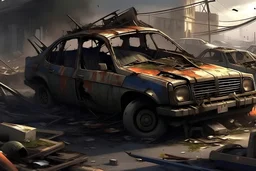 car crashing, post-apocalyptic, concept art