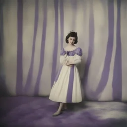 Disney snow-white, purple fur, striped wallpaper, old autochrome
