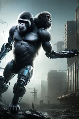 Cybernetic Robot Gorilla, post-apocalyptic in a cyberpunk city, realistic, intriacte detail, sci-fi fantasy style, volumetric lighting, particales,highly detailed,cinamatic, deep