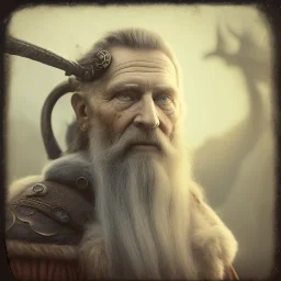 an old wise viking on a zombie-horse, scary, steam punk, realistic, made in octane, cinematic, ultra-realistic, extremely detailed octane rendering, 8K, VRAY Super Real ar 2:3, dof photorealistic futuristic 50mm lens hard lighting dark gray tintype photograph, realistic lighting, sepia color